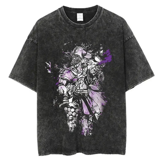 Dark Fantasy Anime Goth Streetwear Tee with Distressed Manga Artwork