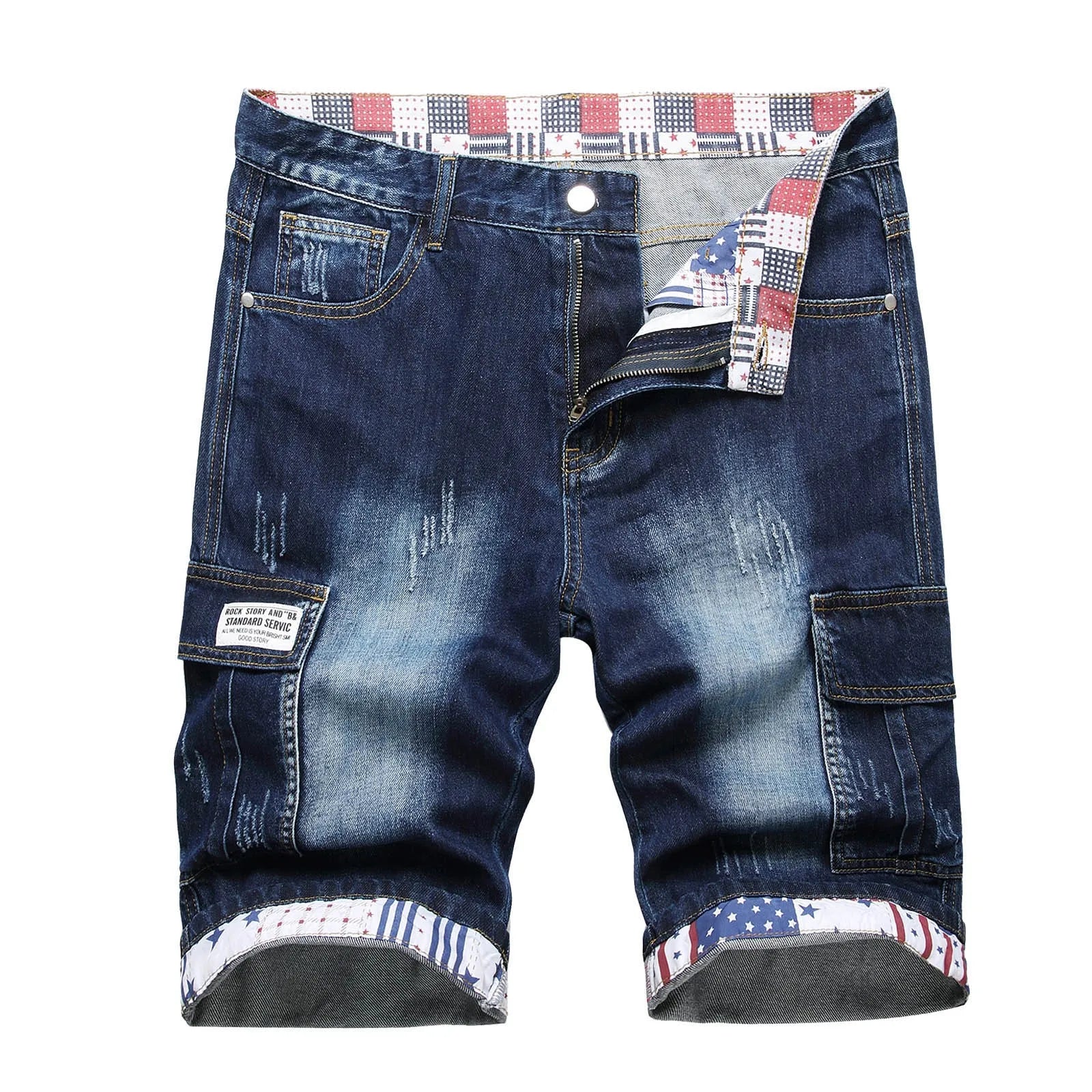 Men's Loose Fit Washed Denim Shorts with Distressed Finish and Casual Streetwear Style