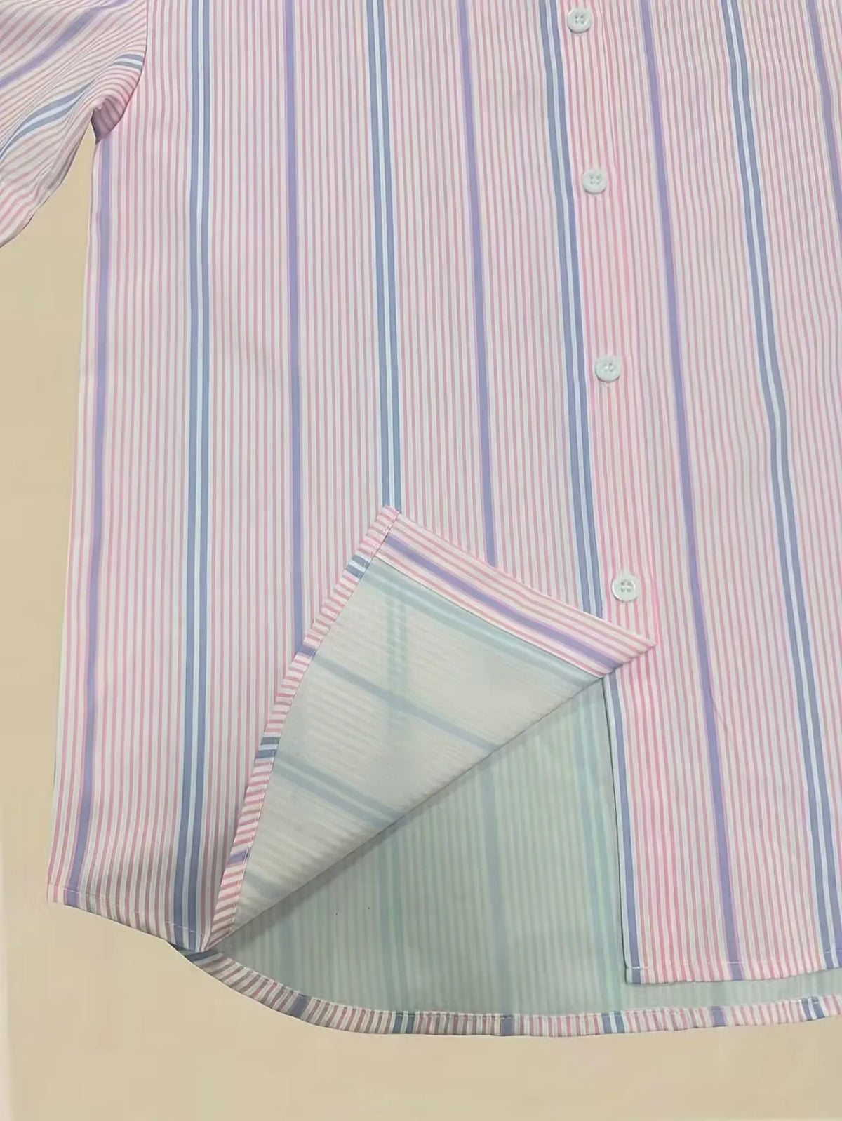Minimalist Pink Striped Popover Blouse with Contrast White Collar
