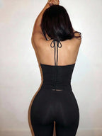 Edgy Two-Piece Lace-Up Corset Top and Fitted Capri Pant Set