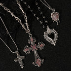 Gothic Heart Cross Pendant Necklace Set With Dark Romantic Charm Details