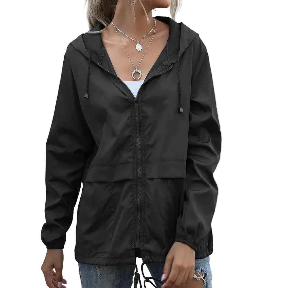 Women's Hooded Waterproof Windproof Outdoor Jacket with Lightweight Thermal Streetwear Windbreaker Design