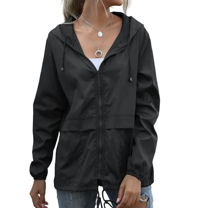 Women's Hooded Waterproof Windproof Outdoor Jacket with Lightweight Thermal Streetwear Windbreaker Design