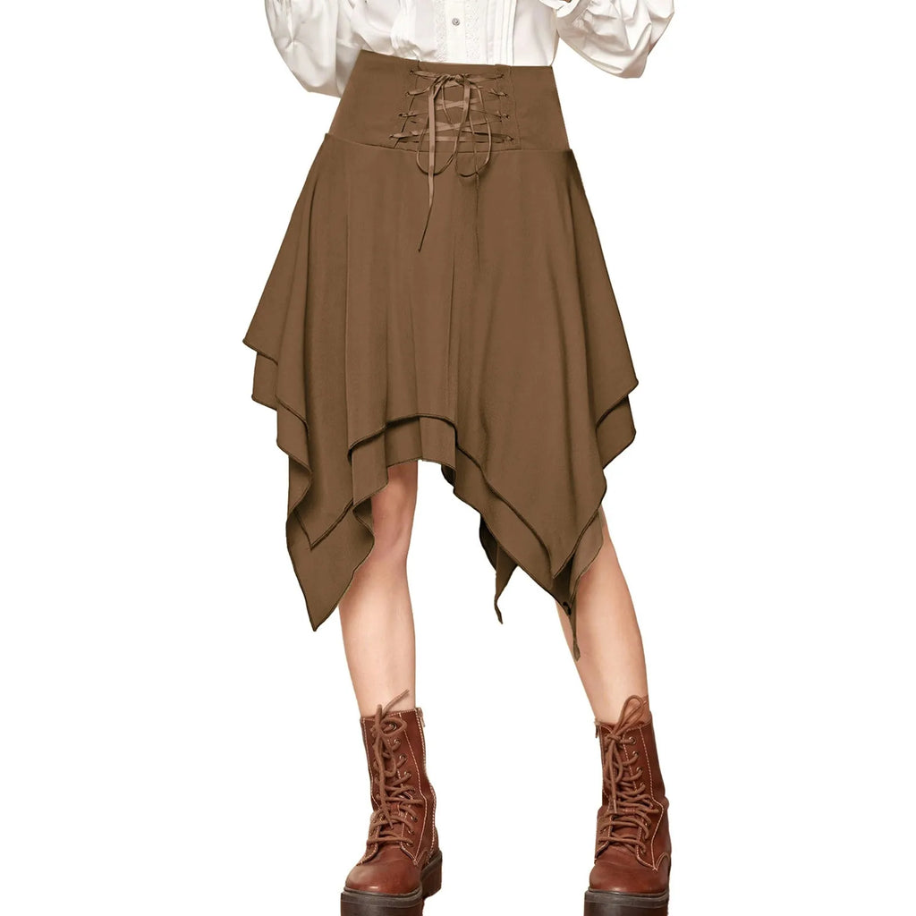 Asymmetrical Handkerchief Hem Lace Up Gothic Inspired Alternative Mini Skirt