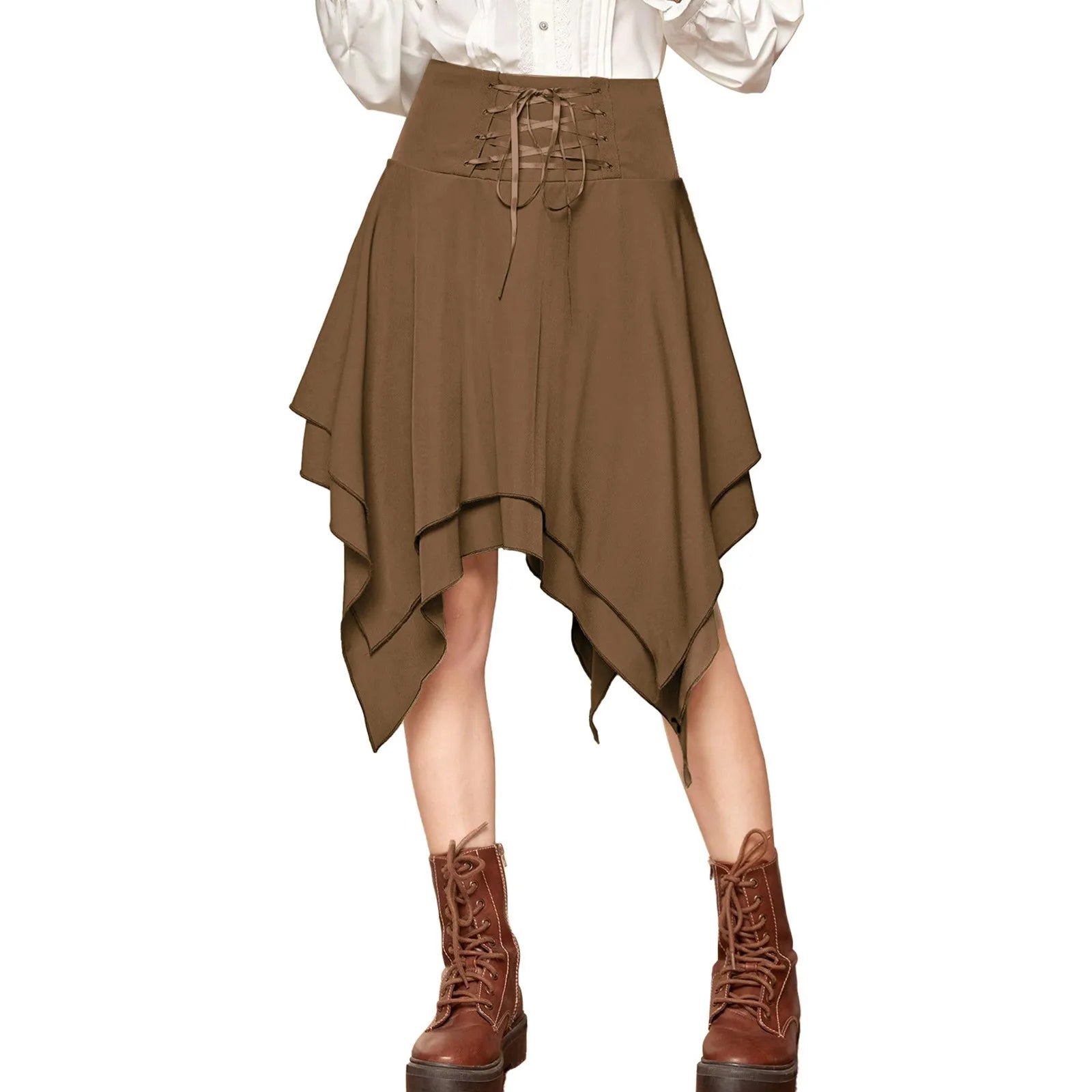 Asymmetrical Handkerchief Hem Lace Up Gothic Inspired Alternative Mini Skirt