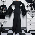 Elegant Gothic Mermaid Dress with Dramatic Sleeves and Dark Styling