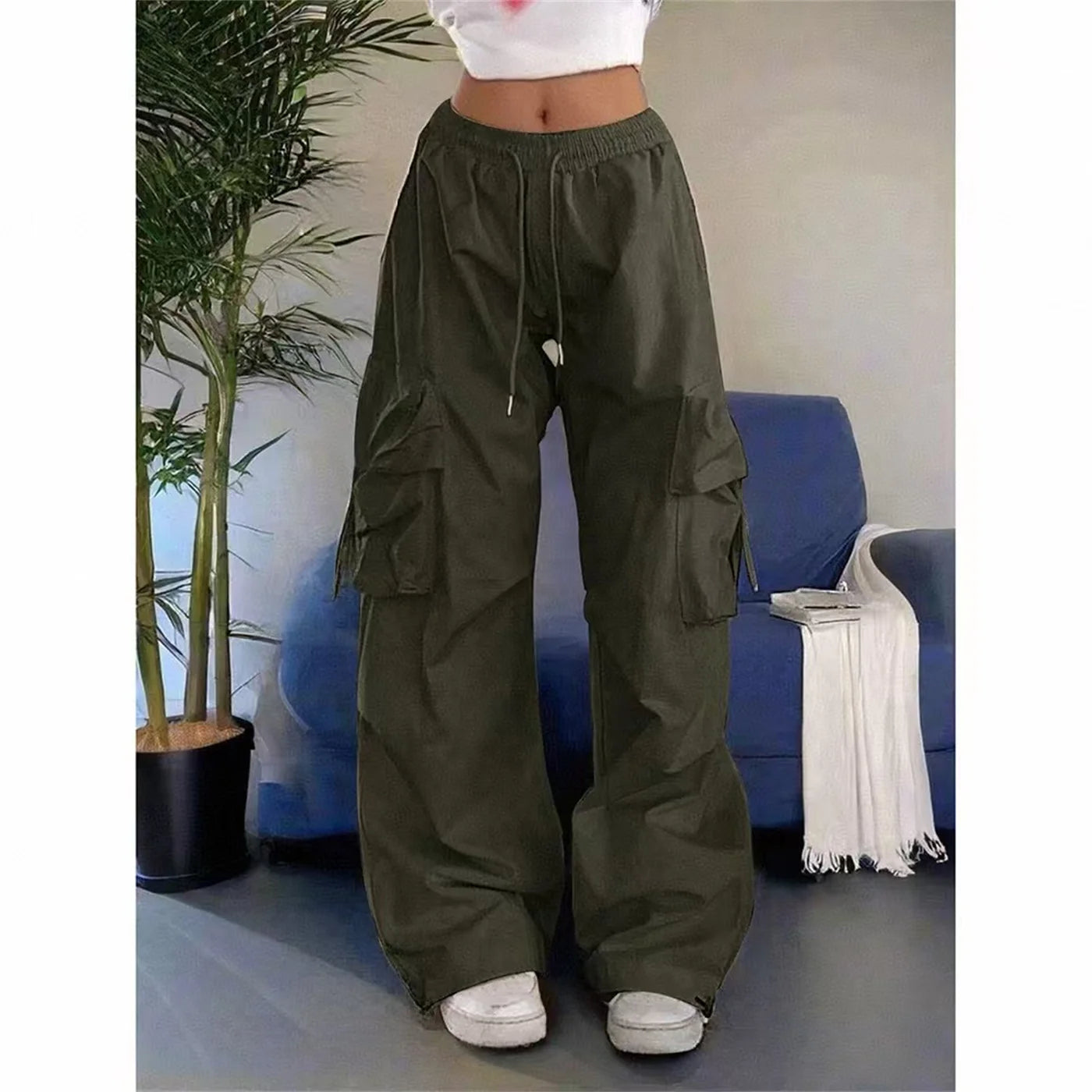 High Waist Relaxed Cargo Jogger Pants with Utility Pocket Streetwear Casual Loose Fit