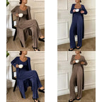 Women's Three-Piece Fall Pajama Set with Sleeveless Camisole, Long-Sleeve Robe and Matching Ankle-Length Pants