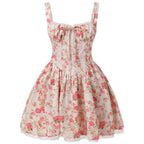 Floral Print Spaghetti Strap Mini Dress with Lace Detail A-Line Silhouette