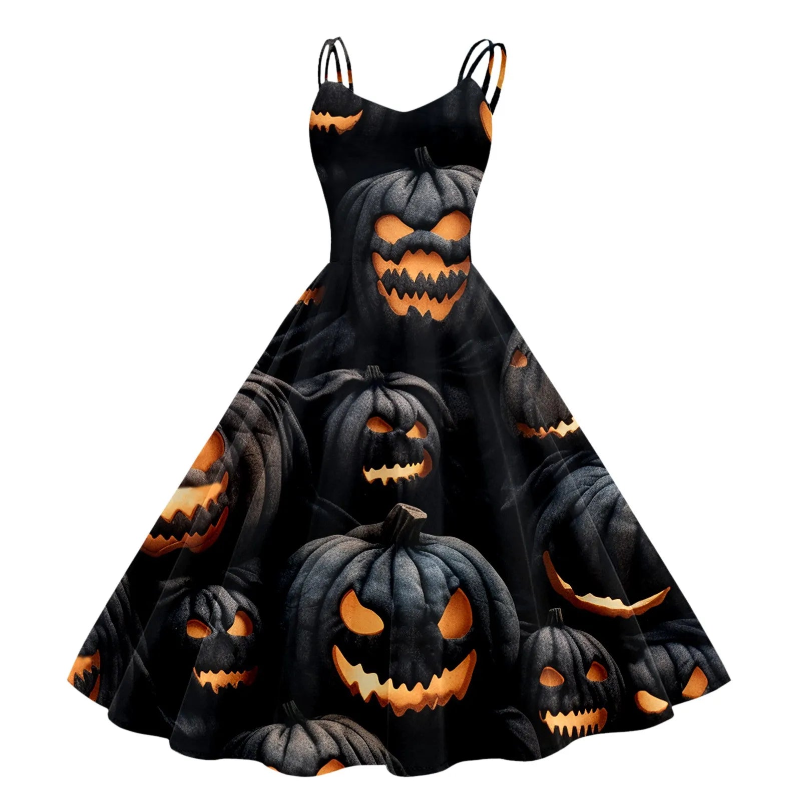 Dark Pumpkin Gothic Fit and Flare Alternative Fashion Midi Dress