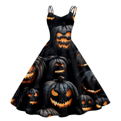 Dark Pumpkin Gothic Fit and Flare Alternative Fashion Midi Dress