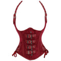 Black Faux Leather Halter Underbust Corset with Heavy-Duty Buckles and Ribbon Lacing