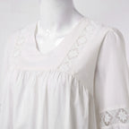 Bohemian White Flowy V-Neck Dress with Crochet Lace Paneling