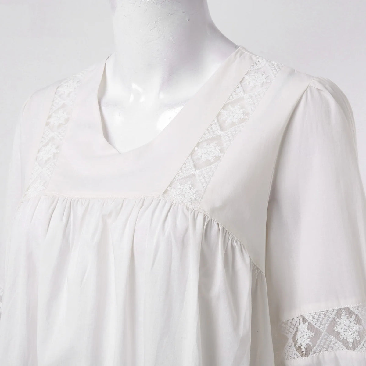 Bohemian White Flowy V-Neck Dress with Crochet Lace Paneling