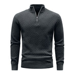 Men's Quarter Zip Mock Neck Textured Knit Casual Sweater Pullover