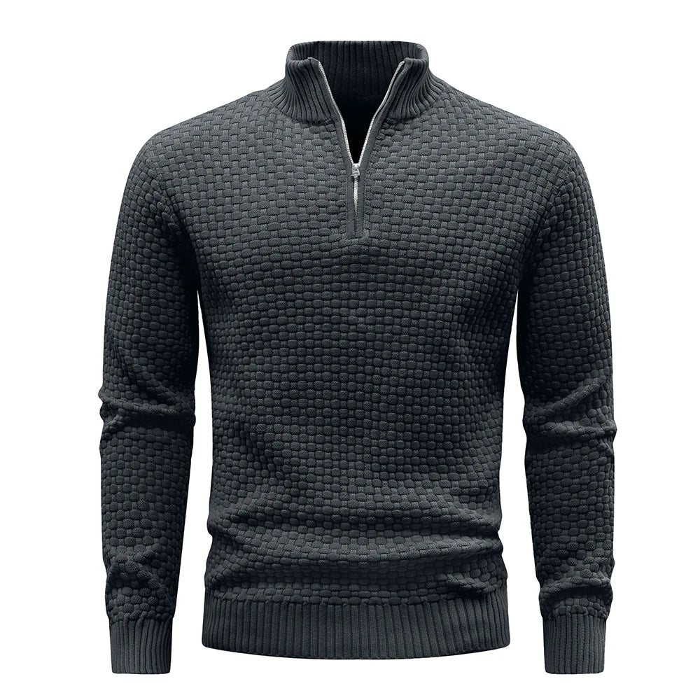 Men's Quarter Zip Mock Neck Textured Knit Casual Sweater Pullover