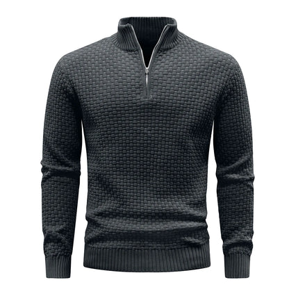 Men's Quarter Zip Mock Neck Textured Knit Casual Sweater Pullover