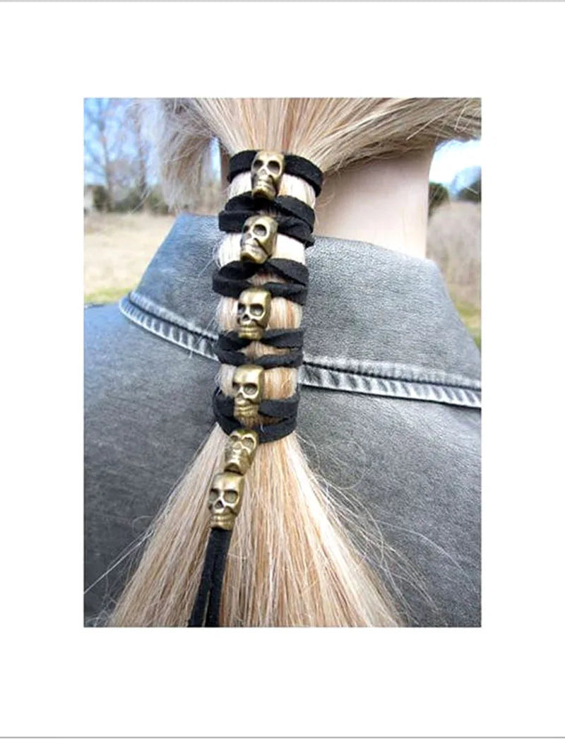 Skull Hair Wrap Cord Punk Alternative Braided Hairstyle Statement Accessory