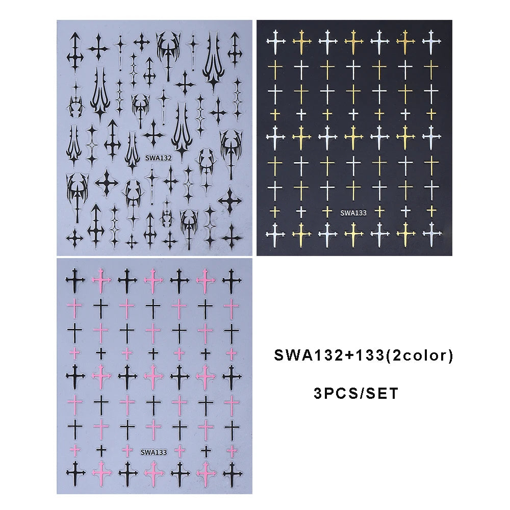 Gothic Cross Nail Art Stickers for Alternative Fashion Manicure Styling