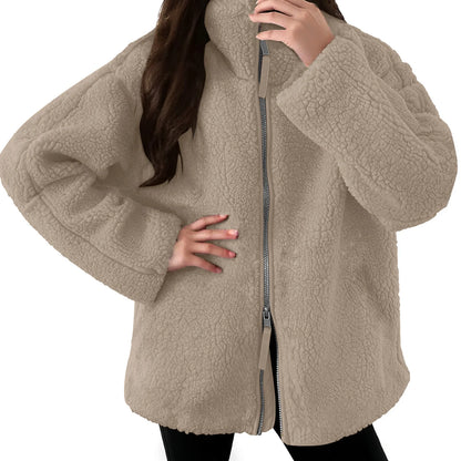 Women's Plush Half Zip Fleece Pullover with Relaxed Contemporary Casual Streetwear Fit