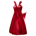 Vibrant Red Sheer Mesh Babydoll Set with Ruffled Lace Trim