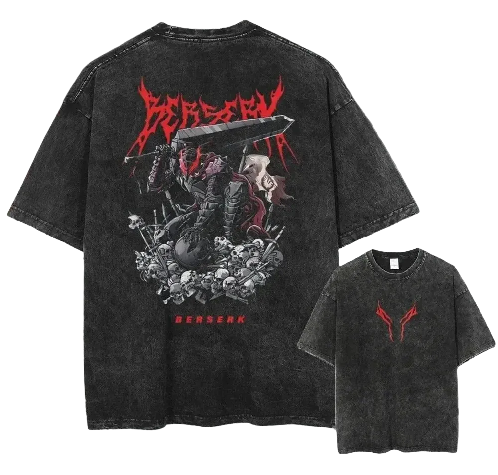 Vintage Anime Goth Graphic Shirt with Distressed Horror Manga Artwork
