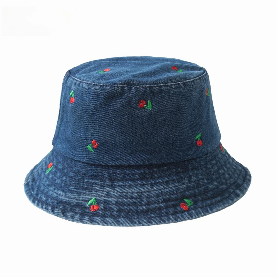 Women's Embroidered Cotton Blend Bucket Hat with Floral Detail for Casual Outdoor Everyday Wear