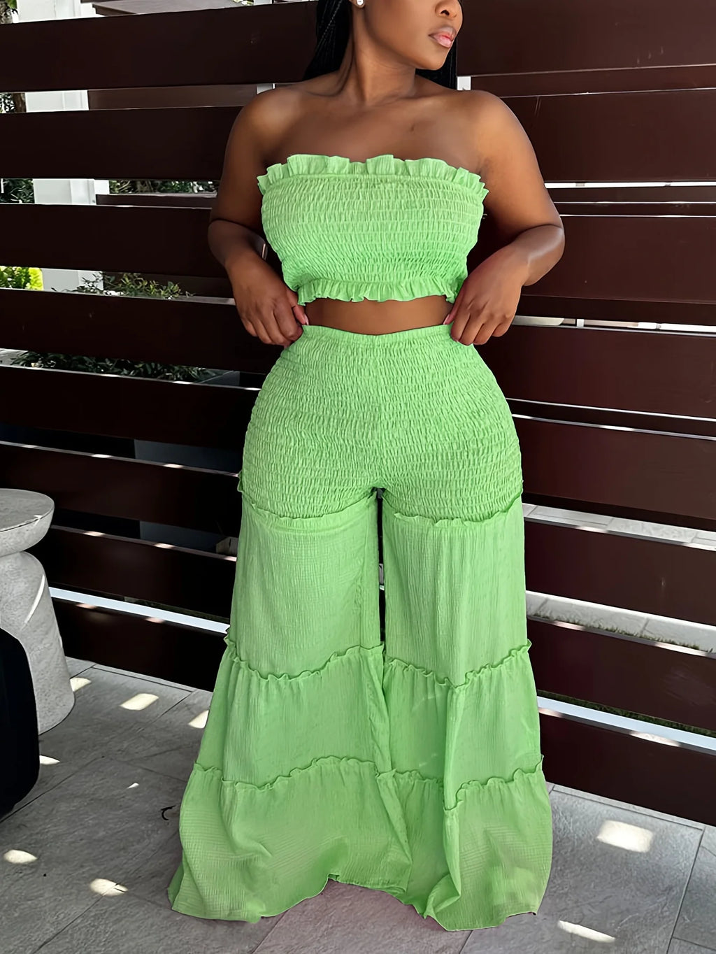 Women's Smocked Tube Top and Wide Leg Pants Co-Ord Set