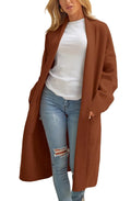 Women's Longline Button Front Knit Cardigan with Lapel Collar and Pocket Detail