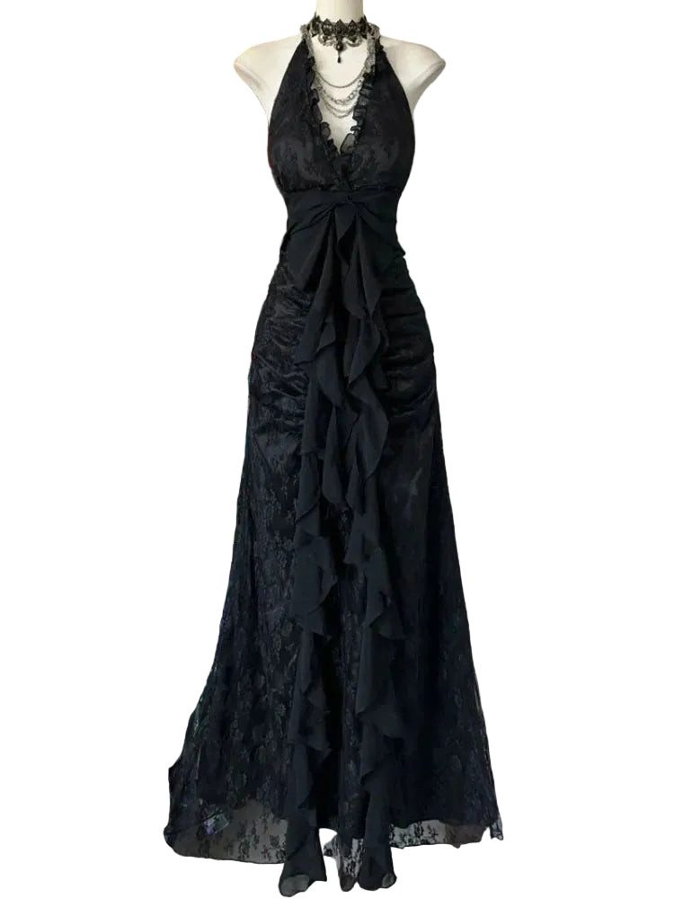 Elegant Lace Gothic Maxi Dress with Dark Romantic Fashion Style
