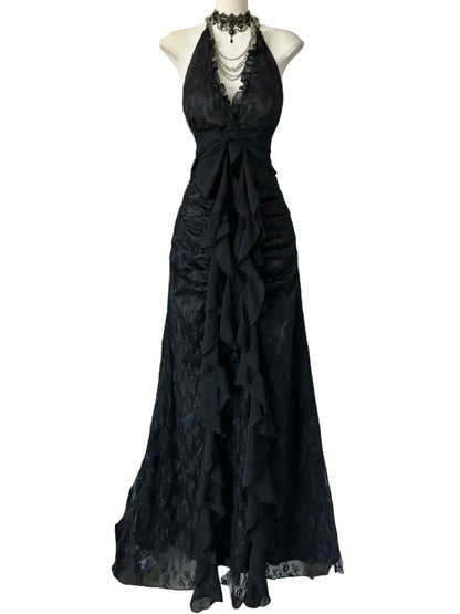 Elegant Lace Gothic Maxi Dress with Dark Romantic Fashion Style