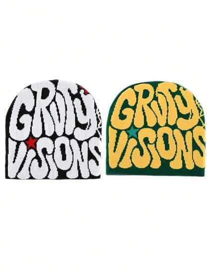 Bold Typography Acrylic Knit Beanie for Contemporary Streetwear Winter Casual Everyday Fashion Style