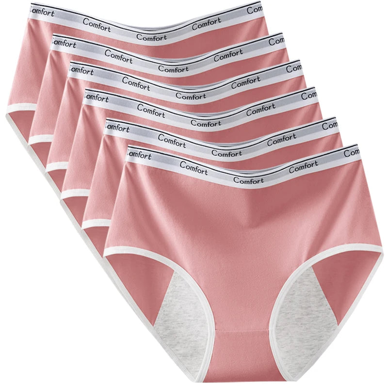 Six-Piece High-Waisted Menstrual Brief Set with Striped Waistbands