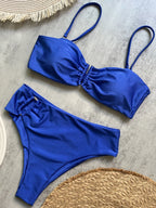 Olive Green Bandeau Bikini Set with Center Hardware and Ruched Detailing
