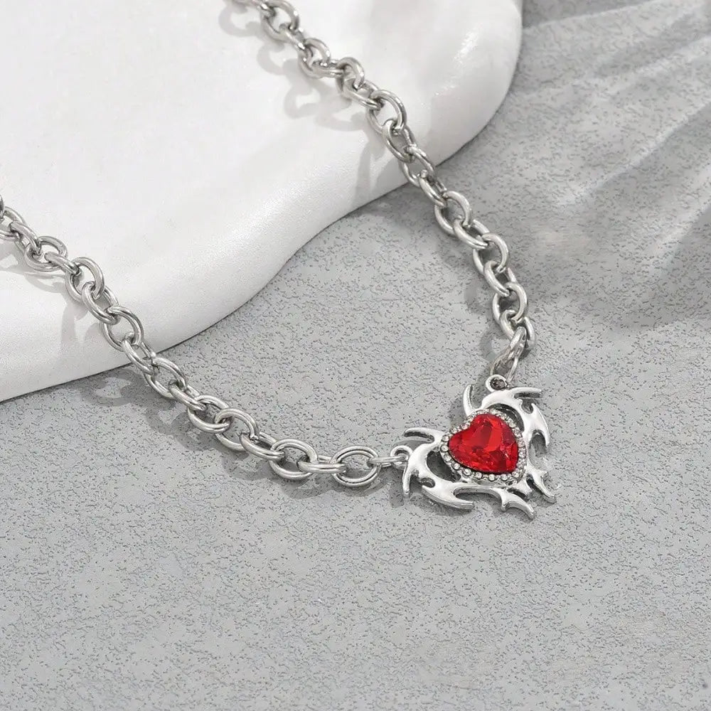 Heart Gem Chain Necklace for Gothic Romance and Alternative Fashion
