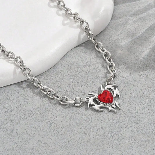 Heart Gem Chain Necklace for Gothic Romance and Alternative Fashion