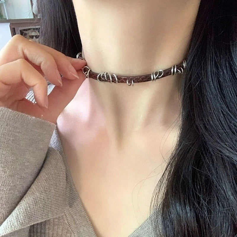 Y2K Punk Chain Collar Choker Necklace for Alternative and Grunge Outfits