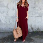 Oversized Short Sleeve Maxi Dress with Side Slit Relaxed Silhouette