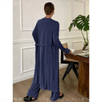 Women's Three-Piece Fall Pajama Set with Sleeveless Camisole, Long-Sleeve Robe and Matching Ankle-Length Pants