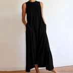 Oversized Sleeveless Maxi Dress with Pockets and Relaxed T-Shirt Silhouette