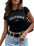 Women's Typography Graphic Crop T-Shirt for Casual Streetwear Everyday Modern Fashion Style