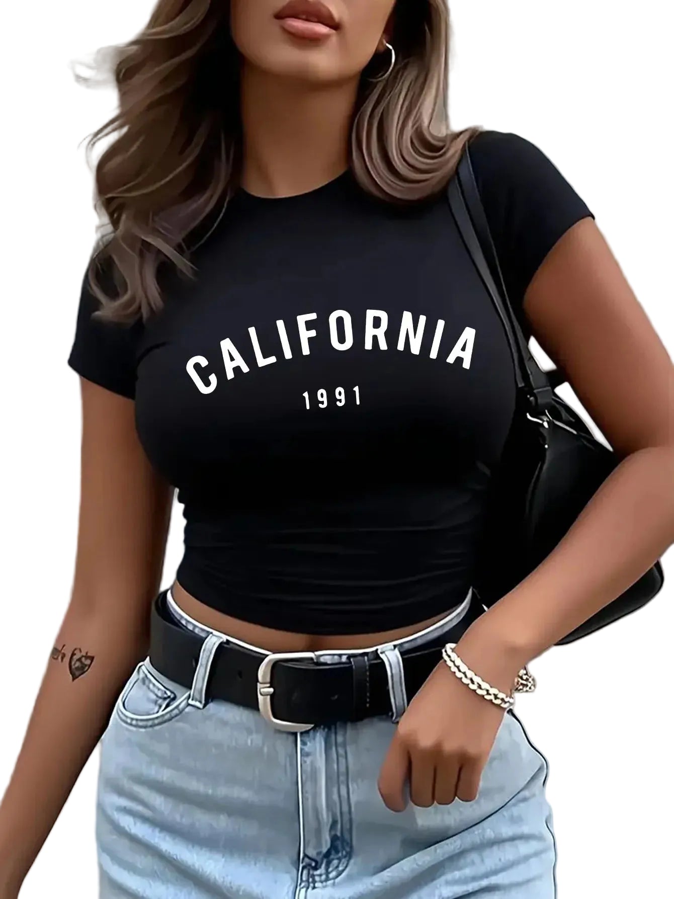 Women's Typography Graphic Crop T-Shirt for Casual Streetwear Everyday Modern Fashion Style