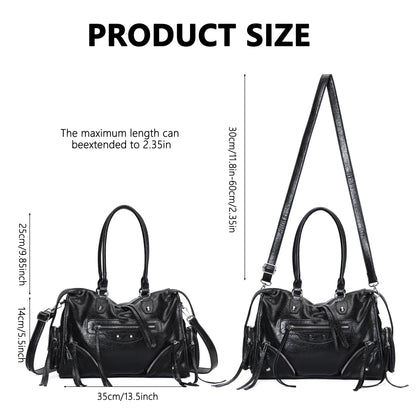 Vintage Inspired Rivet Tote Bag with Tassel Accents Y2K Streetwear Style