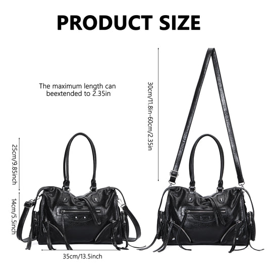 Vintage Inspired Rivet Tote Bag with Tassel Accents Y2K Streetwear Style