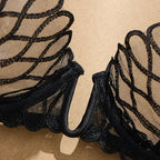 Structured Black Plunge Underwire Bra and Strappy Panty Set