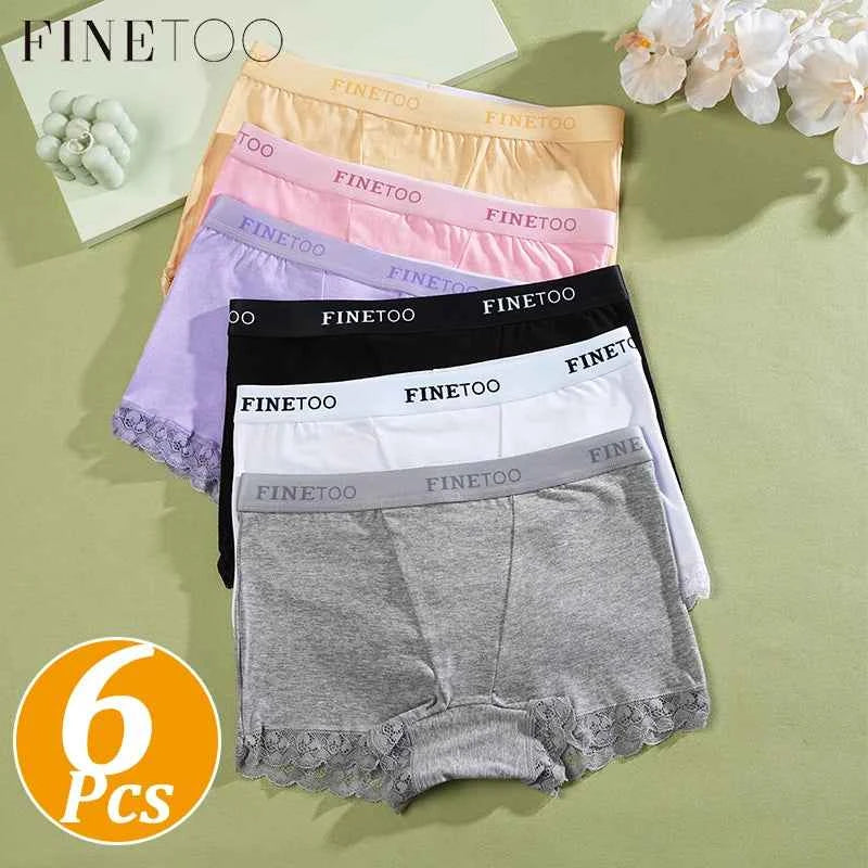 6-Piece Women’s Mid-Rise Boyshort Briefs Set with Wide Waistband, Lace-Trim Styling and Assorted Solid Colors