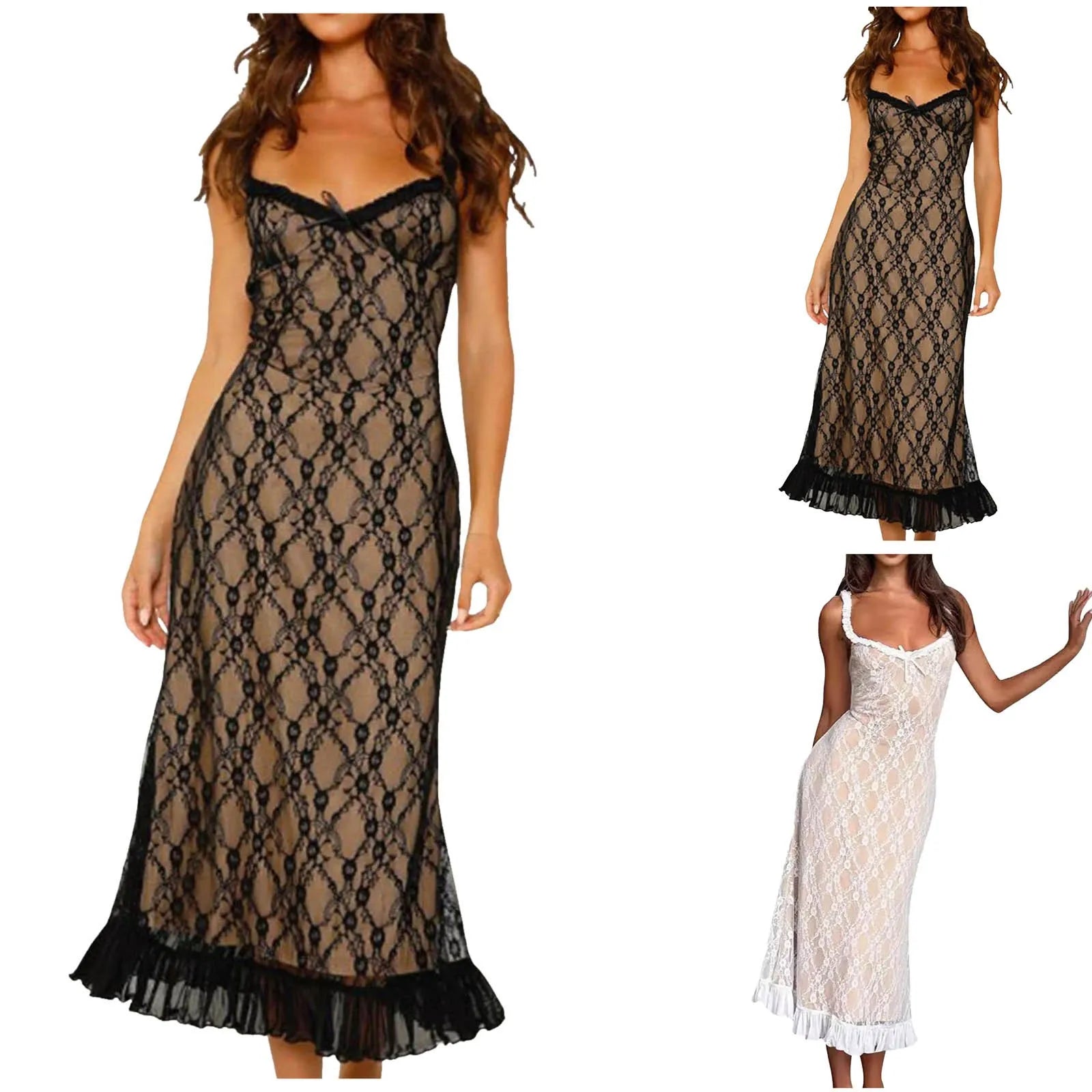 Lace Trim Slip Maxi Dress With Soft Flowing Silhouette