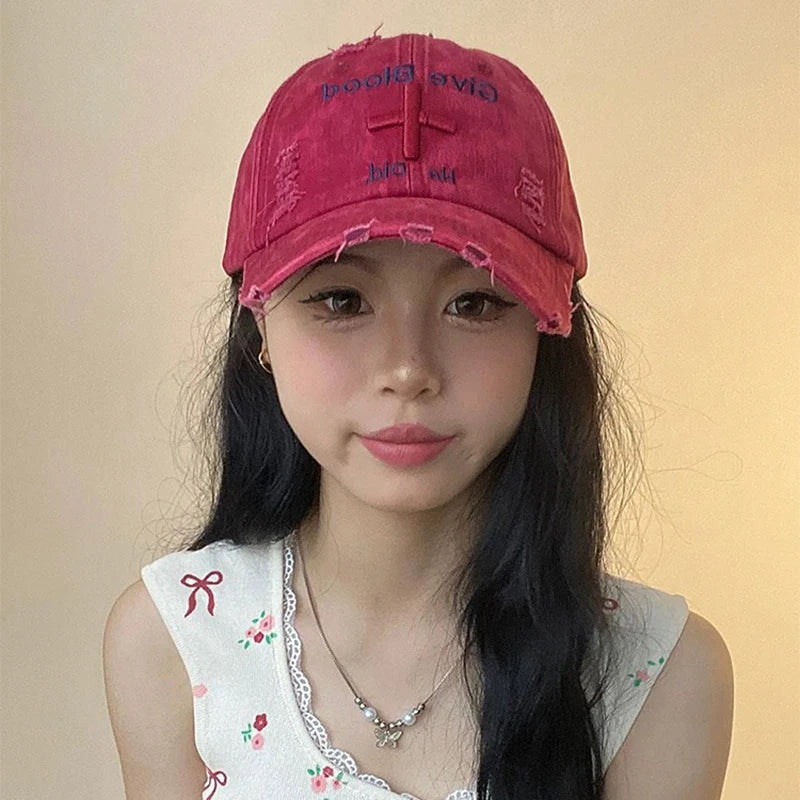 Vintage Washed Embroidered Baseball Cap Adjustable Curved Brim Casual Streetwear Hat