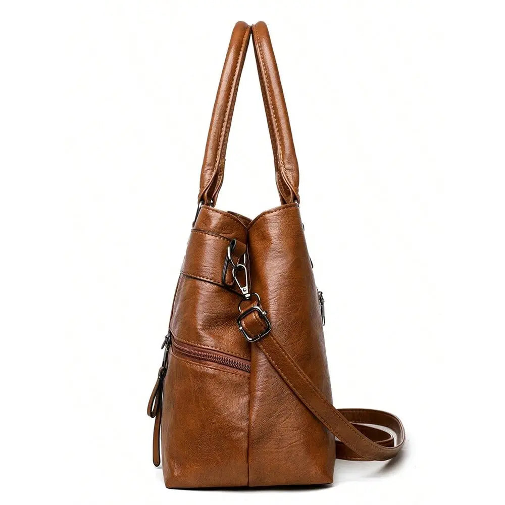 Multi Pocket Structured Tote Shoulder Bag with Utility Zip Detailing