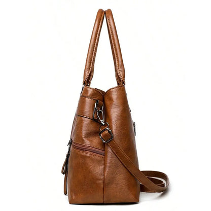 Multi Pocket Structured Tote Shoulder Bag with Utility Zip Detailing
